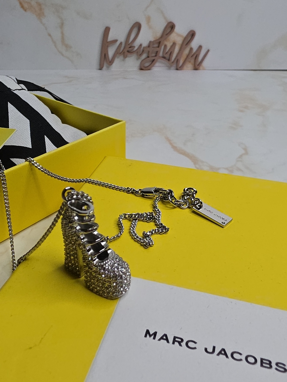 Marc Jacobs Pavé Kiki Boot Pendant Necklace - Silver New In Box